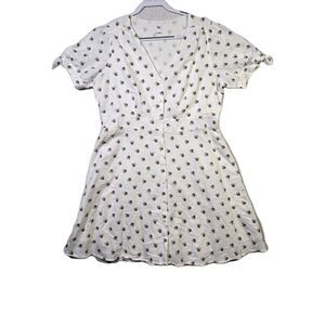 GAP Babydoll Dress Ditzy Floral Linen Blend  Size 16 White Tie Sleeve